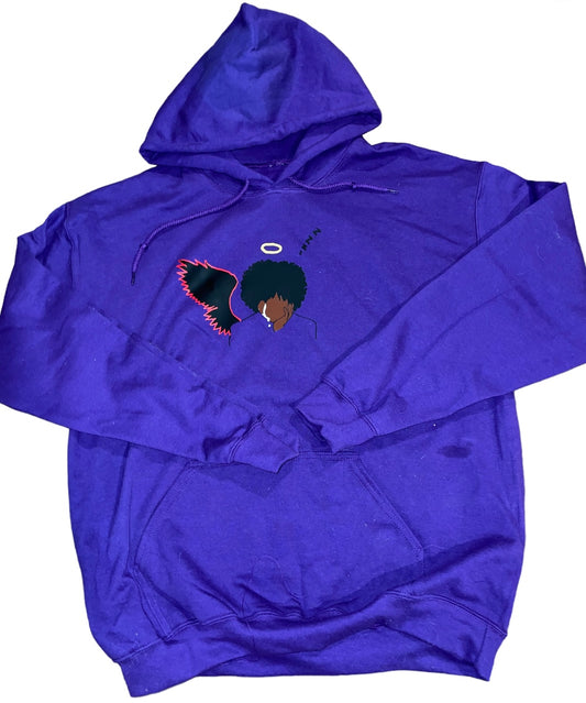 Curly Fro Angel Hoodie Purple