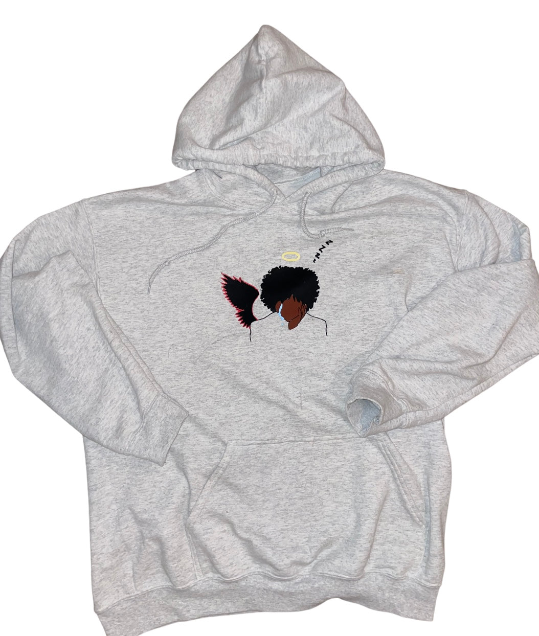 Curly Fro Angel Hoodie Grey